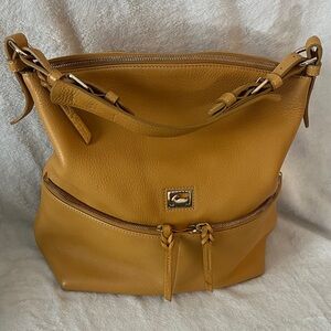 Dooney & Bourke Mustard Shoulder Bag Dillen Pebbled Leather double pocket hobo